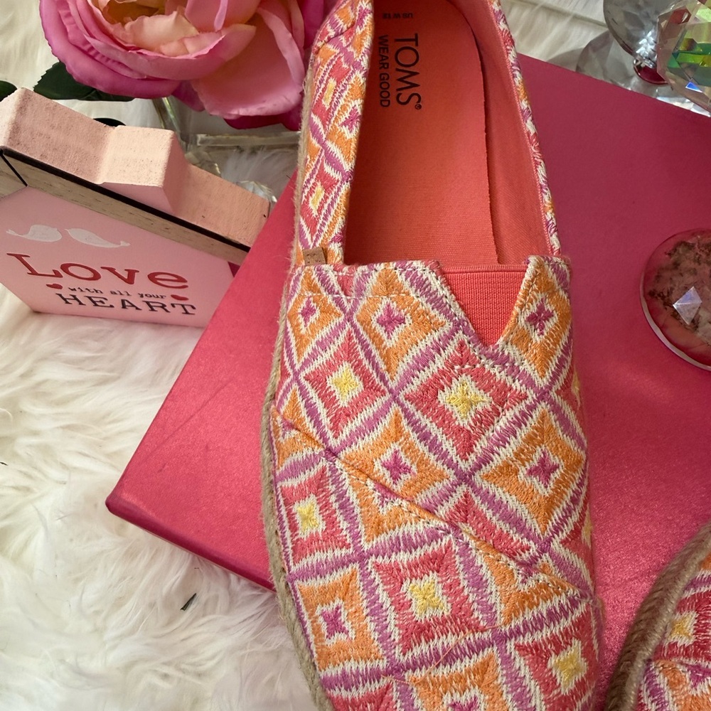TOMS Unisex Alpargata Rope 2.O Geometric Espadrille Woven Textile Pink & Yellow - Picture 15 of 17
